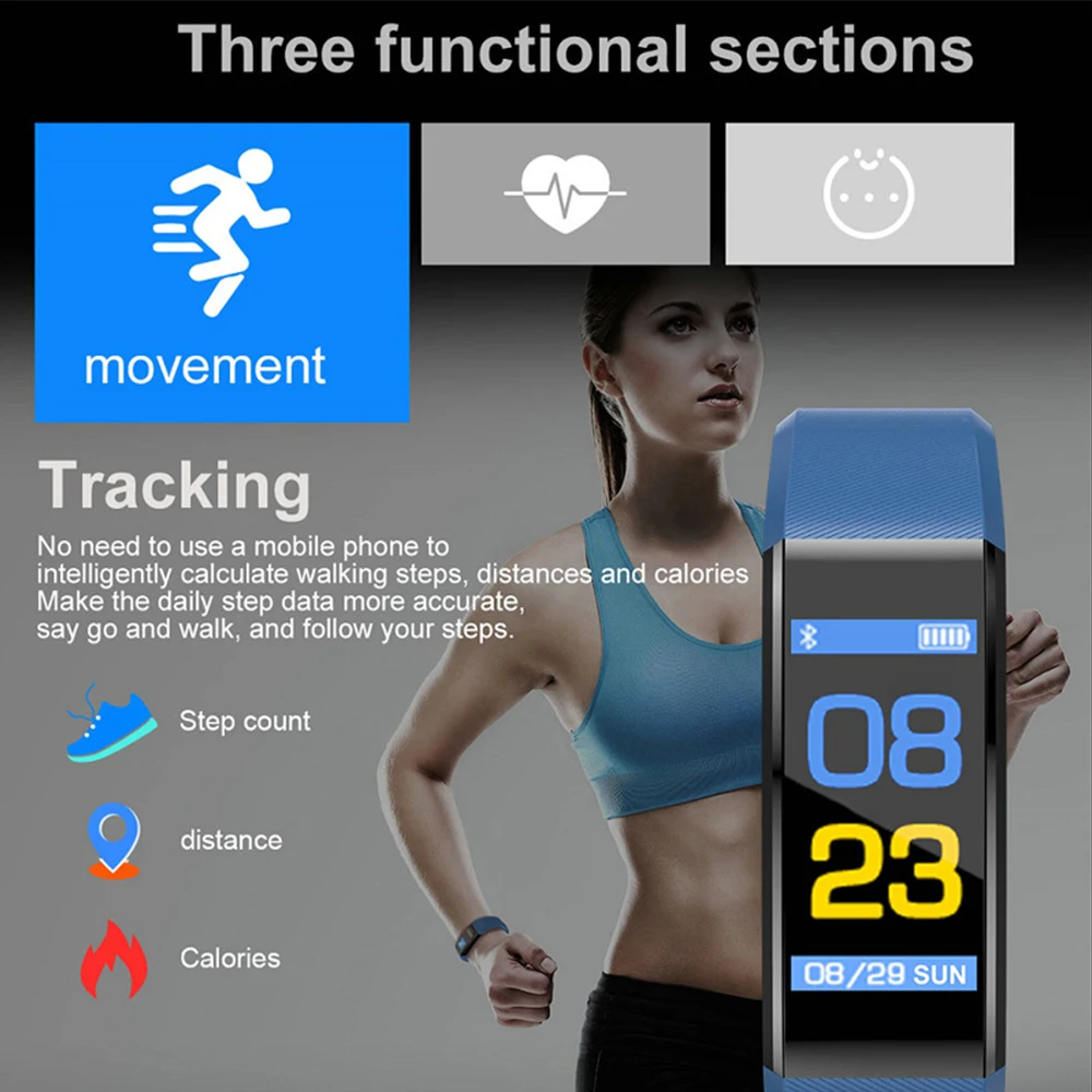 Abay Moških Pametna Zapestnica Barvni Zaslon za Šport Smart Pas Srčnega utripa za Ženske Fitnes Tracker watch Smartband smart manžeta