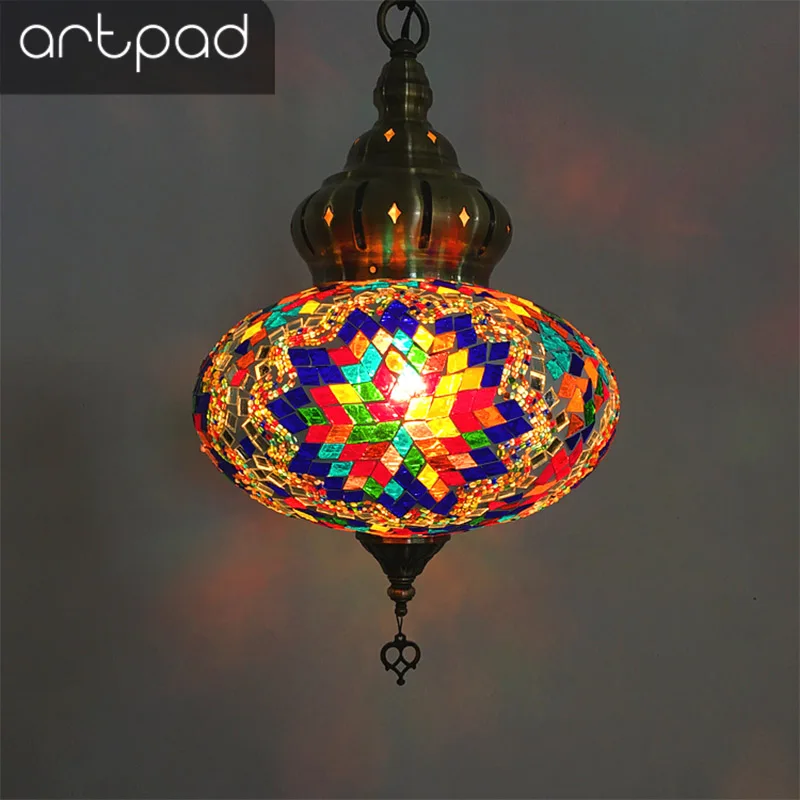 Velika Velikost Sredozemlju Design turški Mozaik Obesek Lučka za Ročno Pisano Steklo Sconces Hotel LED Stropa Viseče Luči D18CM