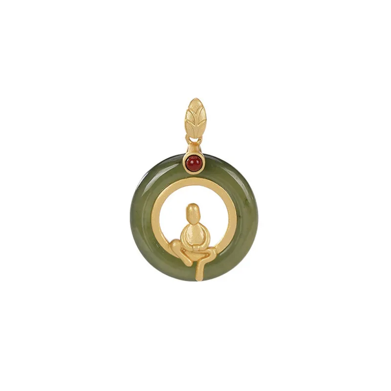 Uglyless Buddhistic Meditirati Menih Ogrlice za Ženske Ustvarjalne Slika Obeski + Verige Jade Krogih Modni Nakit Srebro 925
