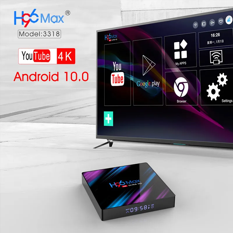 Android 10 Smart TV Box H96 MAX 3318 64GB 4GB RAM ROM Rockchip RK3318 BT4.0 USB3.0 2.4 G 5G Dvojno WIFI 3D, 4K HDR Media Player