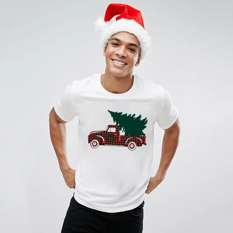 T Srajce Kariran Vesel Božič majice Casual Moški Xmas Tree Tovornjak Tshirts Moda Harajuku Počitnice Zimske Tshirt Oblačila
