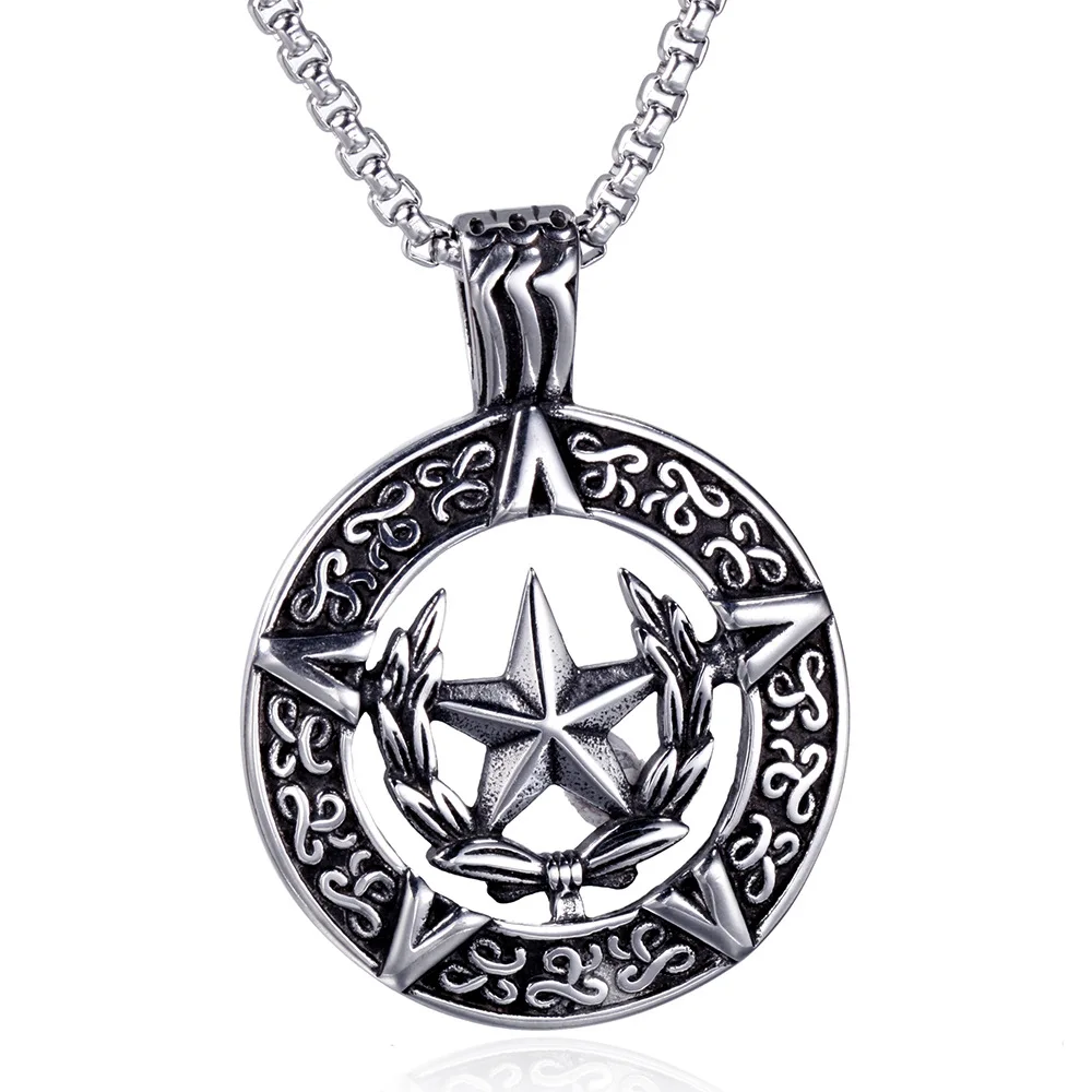 Iz nerjavečega Jekla, Gothic Vozel Viking Pentagram Ogrlico, Obesek, Magic Five Point Star Krog Ogrlice Nakit s 60 cm Verige