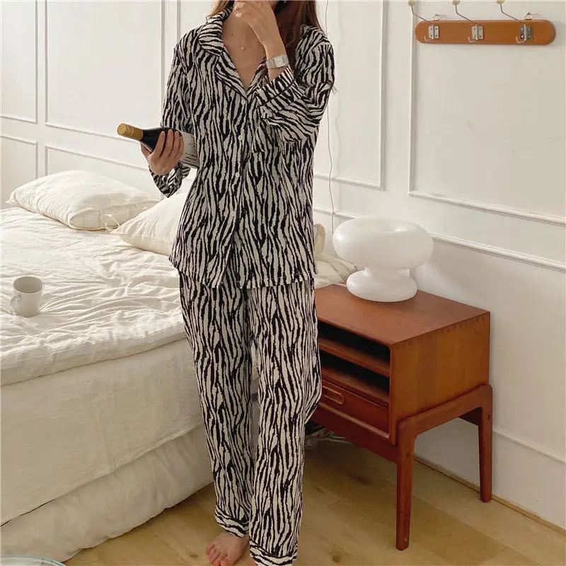Ženske Pižame Nastavite Domačo Rabo Bombaž Pijima Ohlapno Obleko, dvodelno, za Dom Sleepwear Natisnjeni Ženski Zebra Print Pyjima