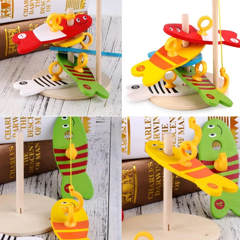Pisane Lesene Ribolov Digitalne Igrače Otroška Otroci Ribe Nastavite Stolpec Bloki Igro Otrok Srčkan Začetku Izobraževalne Risanke Toy