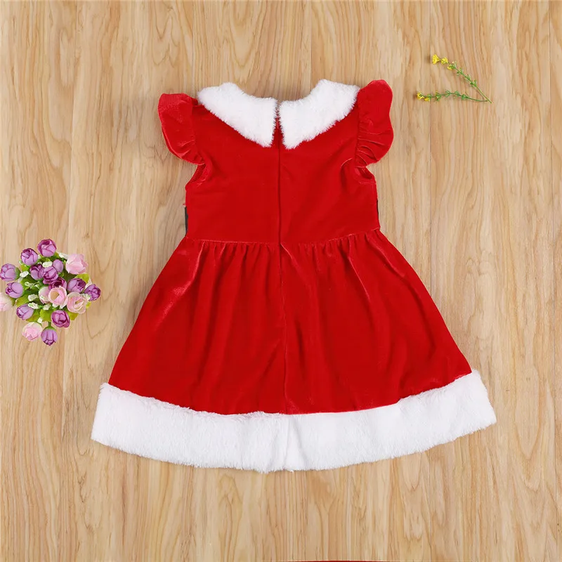 6M-4T Malčka Otroci Baby Dekleta Božič Obleko z Dolgimi Rokavi Rdeče Pasja Princesa Krzno Obleka s Pasom Otrok Santa Božič, Darila