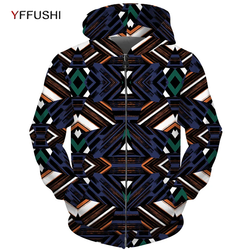 YFFUSHI Geometrijski 3D Tiskanih Moških Hooded Suknjič Moda Hoodies Jakno Plašč Moški Hip Hop Zadrgo Kapuco Za Moške Jopice