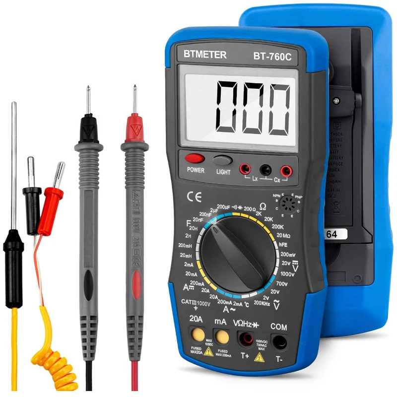 Digitalni Multimeter BT-760C Volt/Ohm Tester Upornosti,Kapacitivnosti,Frekvence,Induktivnost,Diode Testi DC/AC, Trenutno