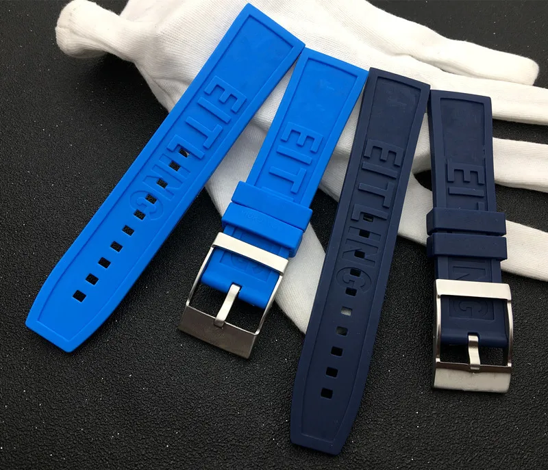 Narava Gume, silikona Watch band 22 mm 24 mm Črna Rdeča Modra Rumena Watchband Za navitimer/maščevalec/Breitling trak logotip na orodja