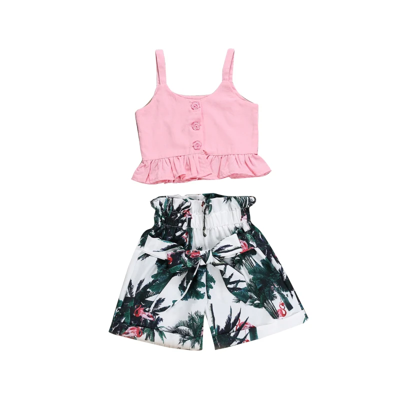 Moda Flamingo Malčke Baby Dekleta Telovnik Crop Tops Kratke Hlače 2pcs Obleke, Oblačila, Otroška Oblačila