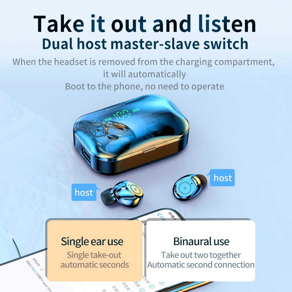 Brezžične Slušalke Slušalke Bluetooth 5.0 TWS Stereo Čepkov Bas Slušalke S 1500 mAh Polnjenje Primeru in Power LED Zaslon