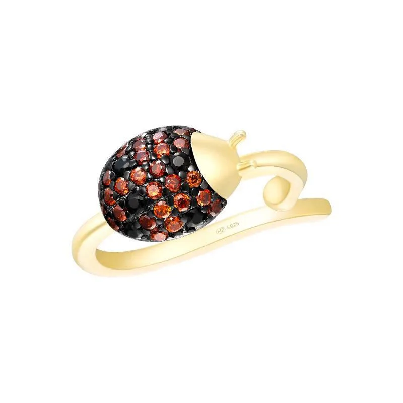 SLJELY Pravi 925 Sterling Srebro Srčkan Ladybug Uho Hlačnice Polno Mikro Kubičnih Cirkonij Prekrita Zlato Barvo Insektov Posnetek Nakit Uhani