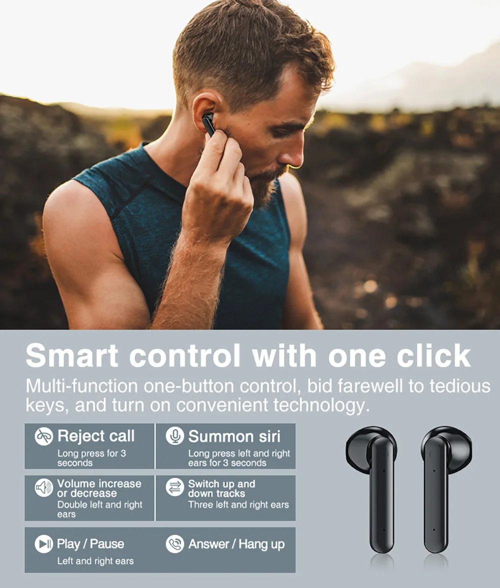 TWS 5.1 Brezžične Slušalke Bluetooth Slušalke z Mikrofonom Šport Nepremočljiva Dotik za Nadzor Stereo Slušalke Zvok Čepkov