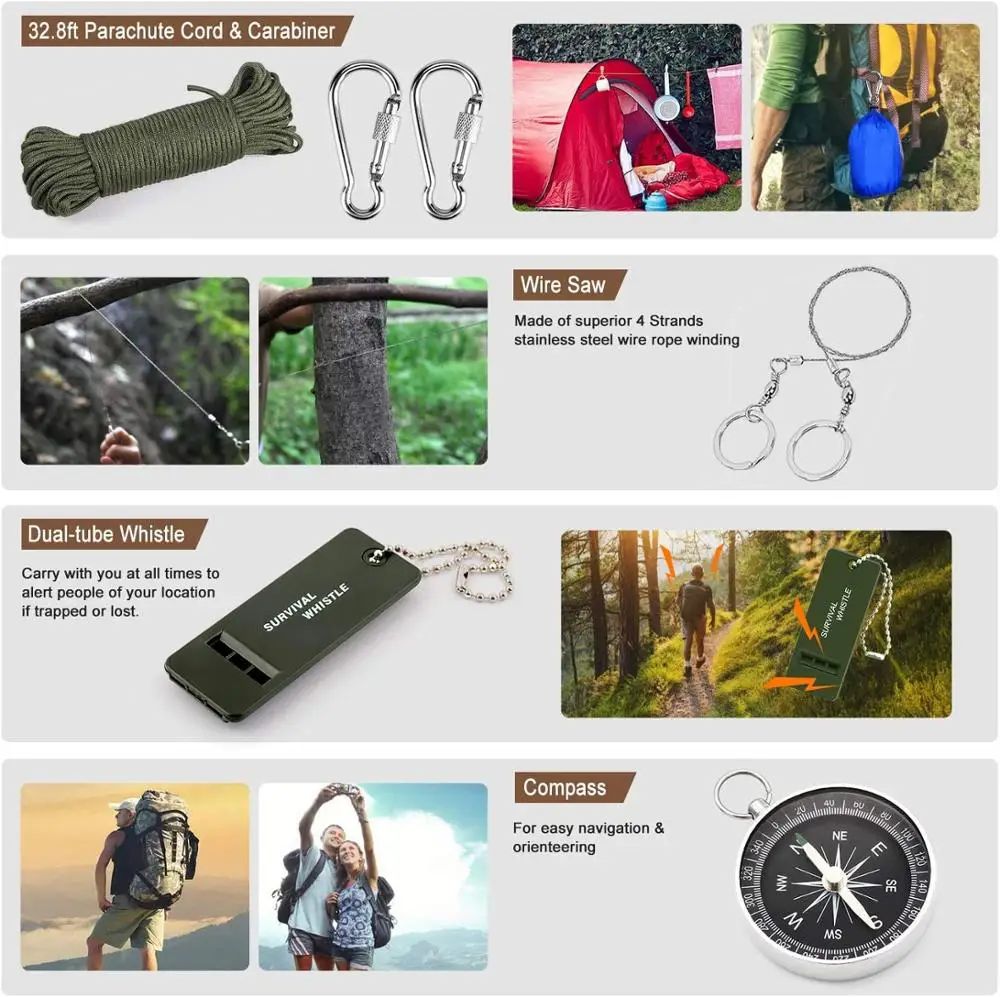Sili Survival Kit 100 v 1 Strokovni Preživetje Prestavi Lov Orodje, Komplet Prve Pomoči, SOS z Molle Torbica za Kampiranje Avanturo