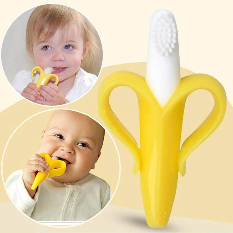 Baby Silikonski Usposabljanje zobna ščetka BPA Free Banana Varno Toddle Teether Igrače, Žvečiti Začetnih Obroč Za Dojenčke Baby Žvečilni 1 2 3 Leto
