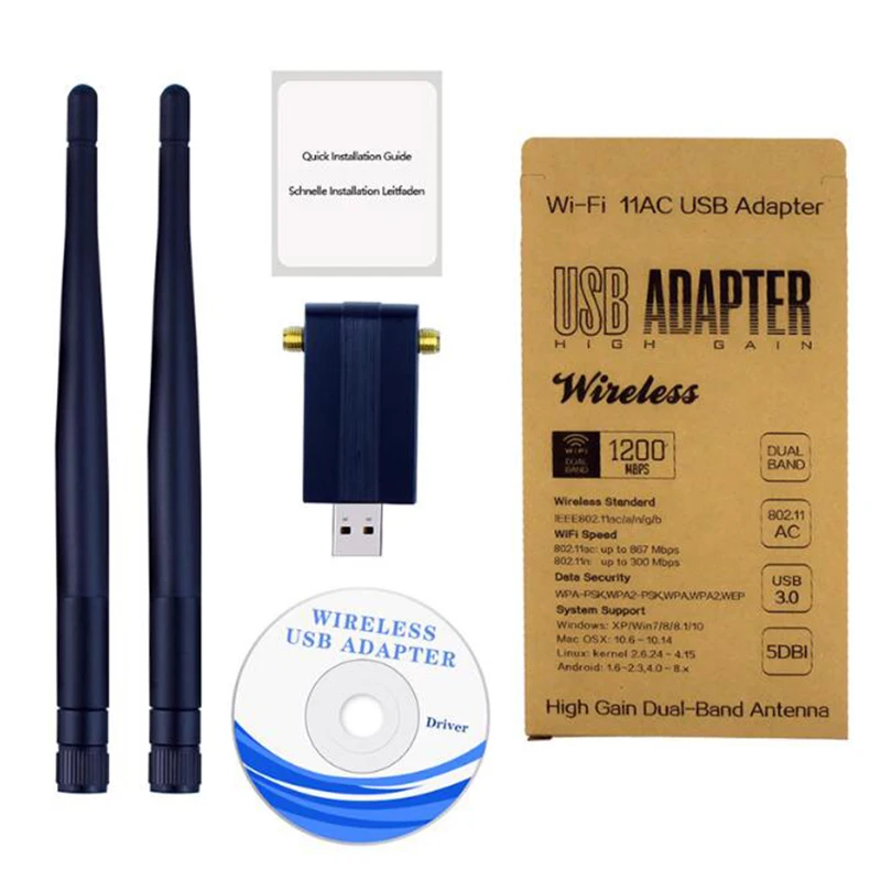 USB Wifi Antena Adapter AC1200Mbps Brezžični WiFi mrežno Kartico Prost Gonilnik USB3.0 Dual Band Wifi Sprejemnik Oddajnik Dongle