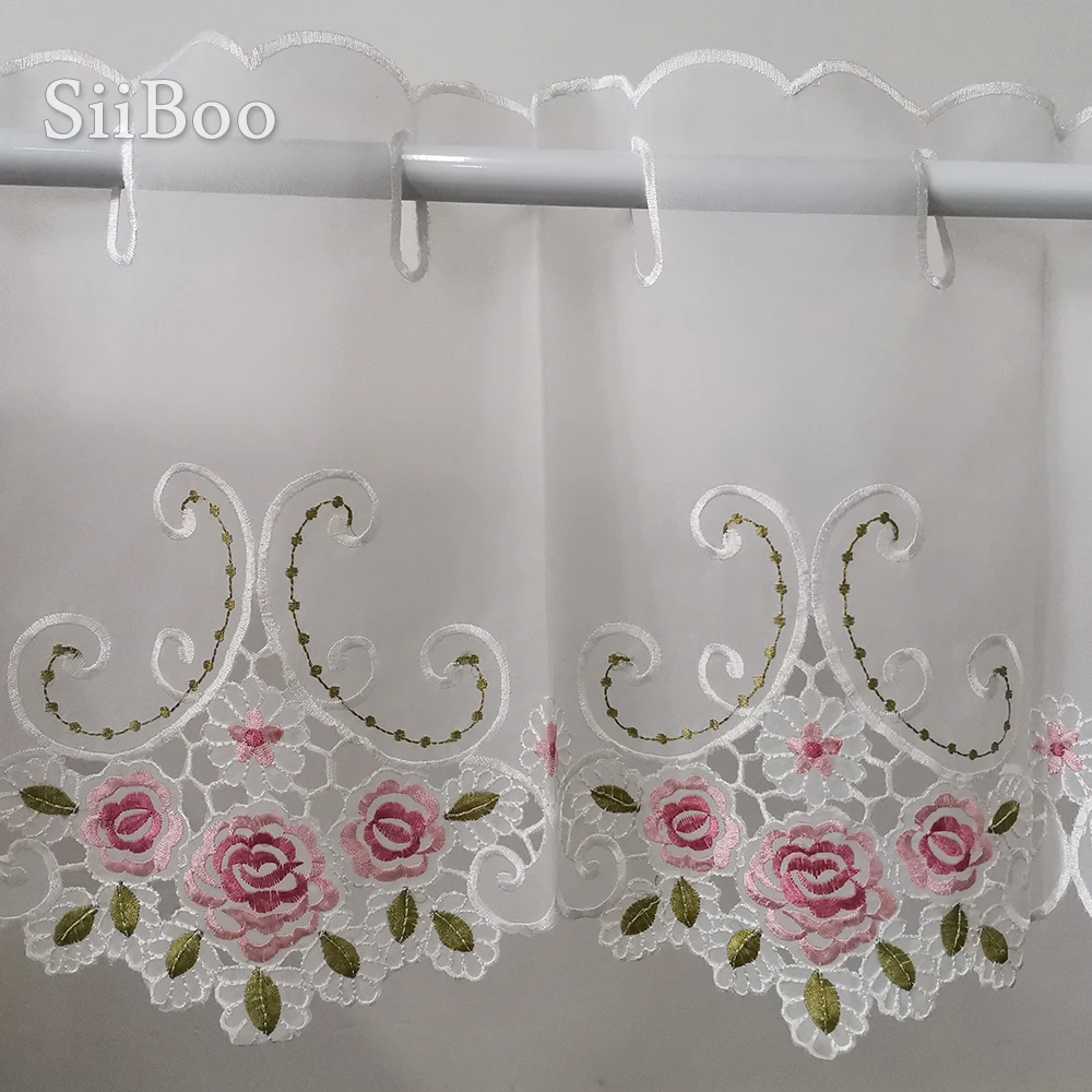 2016 Nov modni roza cvetlični vezenine, čipke pol-zavese bay okna zavese za kavo/kuhinja soba SP2980 Brezplačna dostava