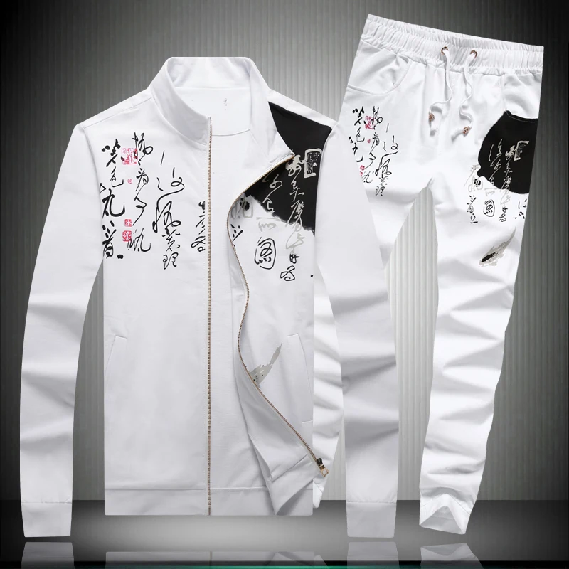 Dva kosa določa Kitajski slog znakov, tiskanje jakna&hlače postavlja Nove prihod kakovost bombaža modno razkošje moške obleke, M-5XL