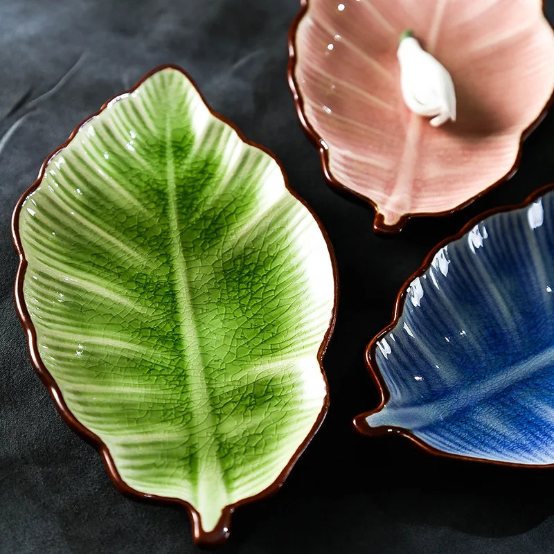 Japonski slog Pisane listi obliko listov jed keramična posoda za led crack glaze suši jedi namizna majhne Nakit Soba ploščo jed