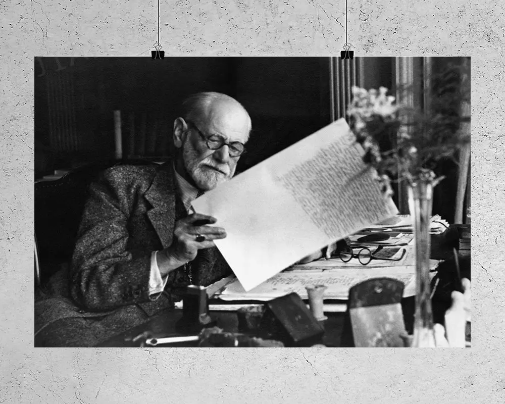 H048 Sigmund Freud V Domači Pisarni Na Mizi Stenske Nalepke Svile Plakat Umetnosti Doma Dekoracijo