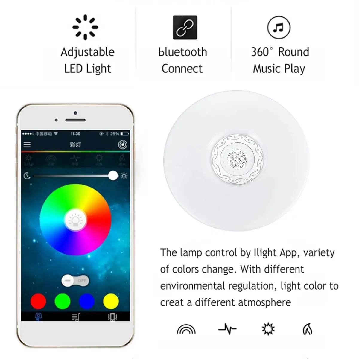 Wifi RGB Zatemniti Glasbe Stropne Luči Remote&APP Nadzor LED Stropna Lučka za bluetooth Zvočnik Doma Razsvetljave Držalo