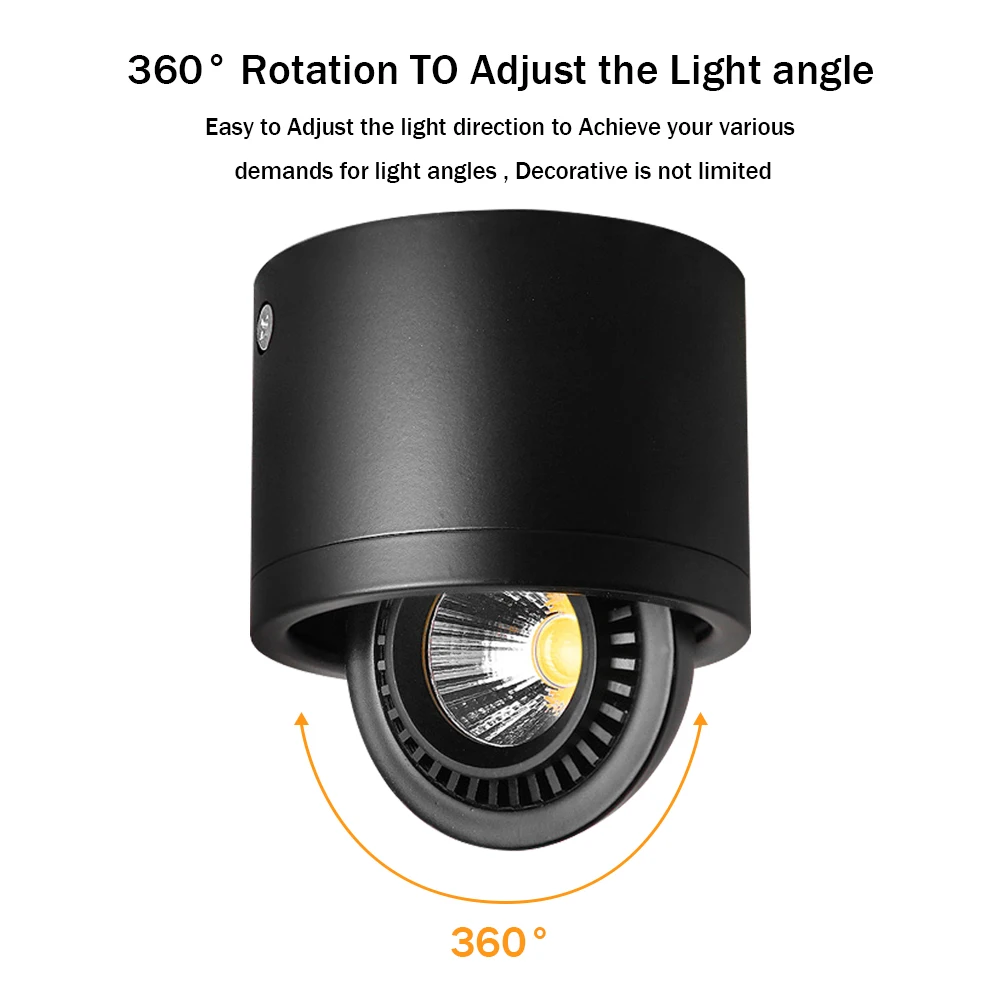 DVOLADOR Zatemniti Površine Vgrajena LED COB Downlight, 360-Stopinjski Vrtečih LED Spot Luči 15W/9W/7W/5W Stropna Svetilka z LED Driver