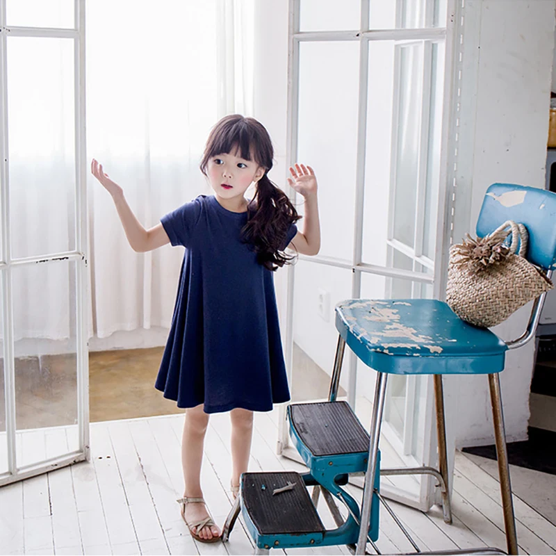 Dekliške obleke poletje 2020 nov srednji in velik otrok korejska različica svoboden kratek rokav povodcem princesa A-line obleko WT32