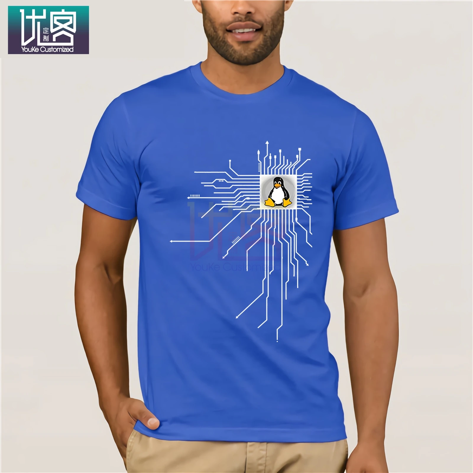 Platine CPU Srce Linux Pingvin T-shirt programer-ANZ Oblačila Priljubljena T-Shirt Crewneck Bombaž Tees Priložnostne Kratek Sleeve Zgornji del