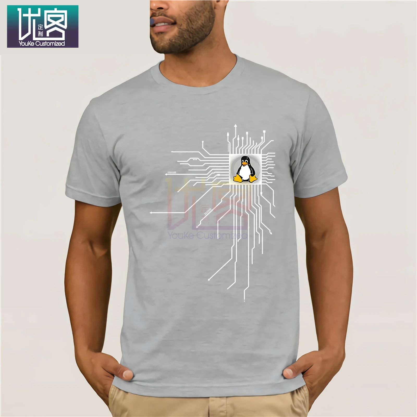 Platine CPU Srce Linux Pingvin T-shirt programer-ANZ Oblačila Priljubljena T-Shirt Crewneck Bombaž Tees Priložnostne Kratek Sleeve Zgornji del
