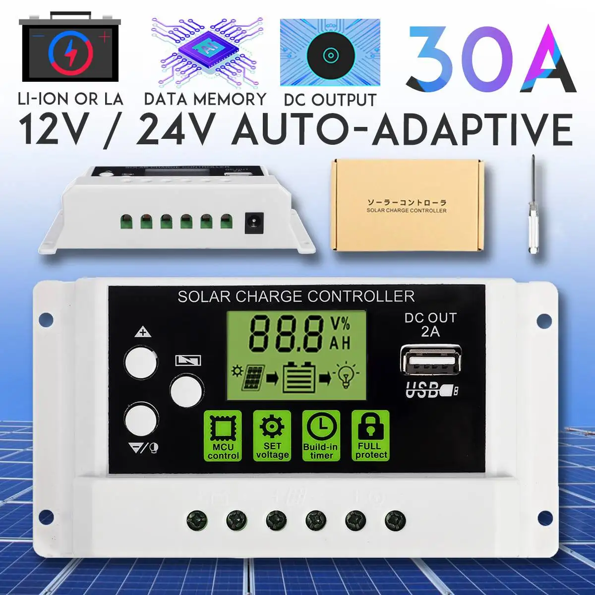 Visoka Kakovost 30A 12V/24V PWM Solarni Panel Krmilnik za Polnjenje Li-ion & svinčevih Baterijo, Polnilnik USB LCD-Zaslon