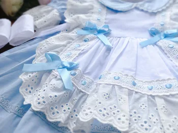 Novo Prišli Poletje Obleko Baby Dekle Vintag Rojstni Princesa Čipke Lok Obleke za 1-5 Dekleta z Čipke Lok Doll Noša