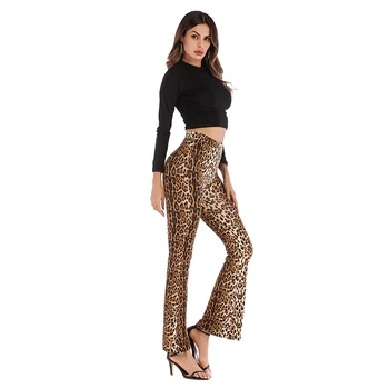Visoko pasu, ženske hlače seksi jeseni hlač ženske ženske 2020 modo jeseni obleko leopard tiskanja bell-dnom dokolenke rakete