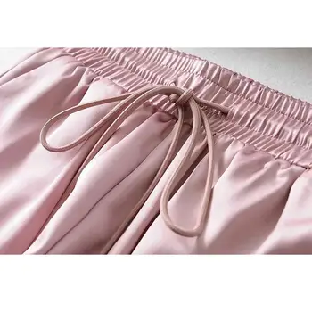 2020 Črno satenasto hlače ženske znoj hlače modni joggers ženske hlače hip hop ulične kawaii roza visoko pasu hlače padec