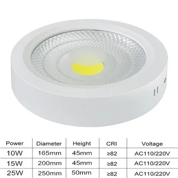 Zatemniti LED COB Površinsko Nameščena Downlight 10W 15W 25 W AC85-265V Strop Spot Luči Doma Dekor