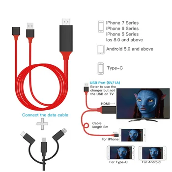 USB Za HDmi je združljiv Kabel za HDTV Digitalni TV AV Adapter 2M Smart Pretvornik Kabel Za Apple TV Za Android Telefon, TELEVIZOR, Prenosni RAČUNALNIK