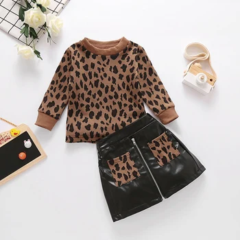 Lioraitiin 1-5Years Malčke Baby Dekle Moda Jeseni Oblačila Sklop 2Pcs Dolg Rokav Leopard Tiskanih Vrh Usnje Shirt Obleko
