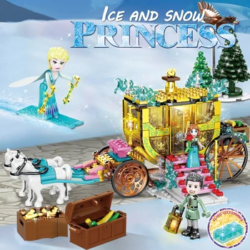 459pcs Elsa je Ana Čarobni Ledu Prevoz Snow Queen Serije Princesa Združljiv Dekleta Prijatelji Stavbe, Bloki, Opeke Igrače