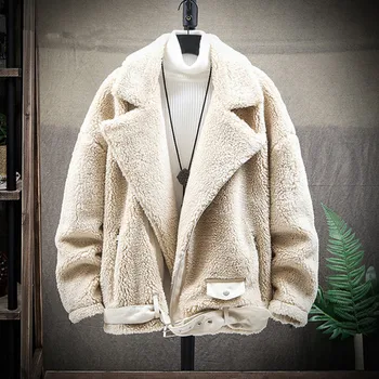2020 Nov prihod MenCasual modna jakna zgostitev plasti moških Jagnjet za lase plašč Moške zimske modne Jakne človek Topel plašč