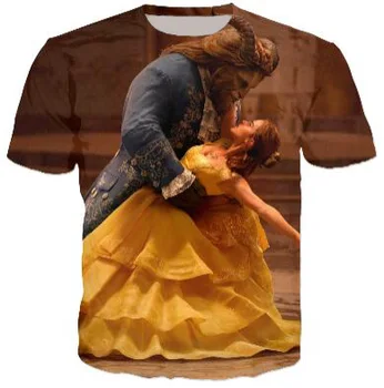 Unisex Poletje Visoke Kakovosti Crewneck Lepotica In Zver 3D T-Shirt Priložnostne Dekle Tees La Belle t shirt Hipster Hip Hop Obleke
