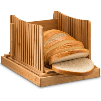 Vroče prodaje Bambusa Kruh Slicer Rezanje Priročnik - Les Kruh Rezalnik Za Domač Kruh, Štruca Pecivo, Bagels Zložljiv In Kompakten Wit