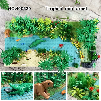 MOC Vojaške deževnega Gozda Baseplate Deli Jungle Živali Cvet Drevesa, Rastline City Adventure Gradnike Sestavljamo DIY Igrače Darila