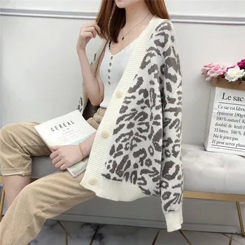 Nova Moda Jeseni Leta 2020 Ženske Puloverji Jopice Priložnostne Toplo Dolgo Design, Ženski, Pleteni Pulover Plašč Leopard Jopico Lady