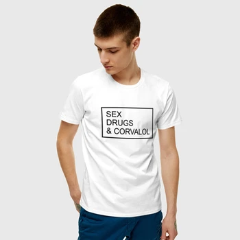 Porzingis moška T Majica S Sloganom SEKS, DROGE & CORVALOL Cotton Black T-srajce Za Moške Priložnostne Poletje Majica Tees