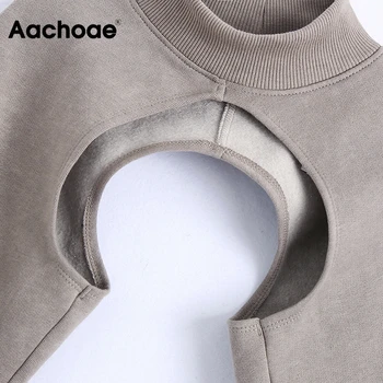 Aachoae Stilsko Ženske Barva Rastlinske Majica 2020 Moda Dolgimi Rokavi Pulover S Kapuco Ženski Visok Ovratnik Elegantna Vrhovi
