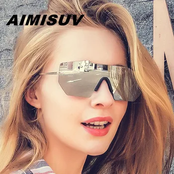 AIMISUV blagovno Znamko Design sončna Očala Ženske Retro Rimless Ogledalo Okvir Edinstveno Prevelik Leče, sončna Očala Moških UV400