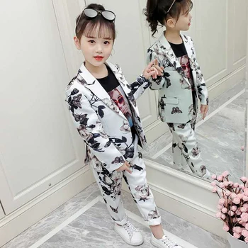 Novo Prodaje 2019 Jeseni Lovely Baby Toddler Dekliška Oblačila, ki 2PCS Cvetlični Vrhovi+Dolge Hlače Kompleti Za 4 5 6 7 8 9 10 11 12 13 Leta