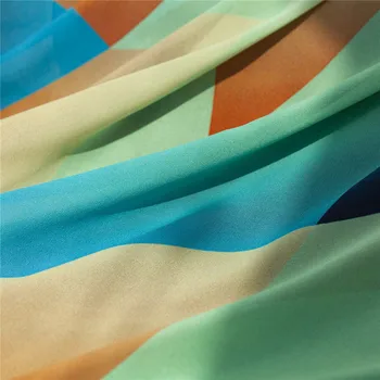 Povzetek natisnjeni modro in zeleno&orange geometrijski vzorec čiste svile Georgette tkanine,šivanje za krilo,obleka,šal,obrti, ki jih dvorišču