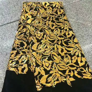 2020 visoke kakovosti francoski Nigerijski sequins čipke,moda Afriške žamet rumena čipke tkanine za stranko obleko 5yard/veliko brezplačna dostava