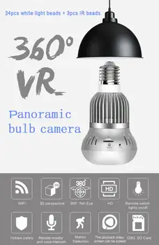 EVKVO 1080P 360 Video Lučka IP Kamero Žarnica IR Nočno Vizijo Fisheye Panoramski Doma CCTV Varnosti Mini Brezžična Wifi LED Lučka Cam
