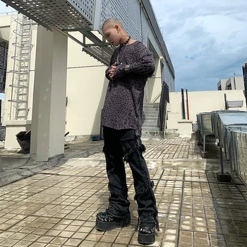 UNCLEDONJM hip hop flare kavbojke moški oblačila 2020 širok noge jeans ulične black goth oblačila jeens za moške MI-Z69