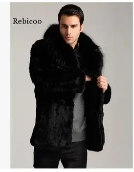 Moške Črne Toplo Dolgo Design Moški Umetno Fox Fur Coats Visoko Posnemali Mink Plašč V Zimsko Jakno Plus Velikost Suknji